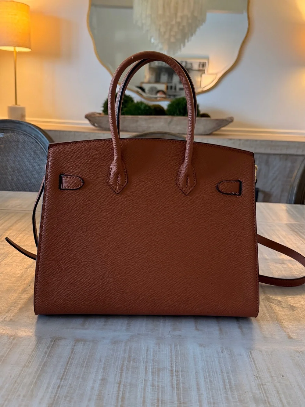 Classic Structured Tote Bag in Brown with Gold Hardware